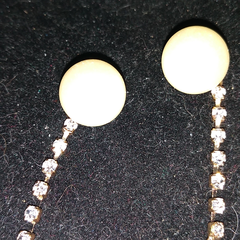 White Pearl and Crystal Dangle Enamel Mickey Mouse Earrings - Picture 4 of 4